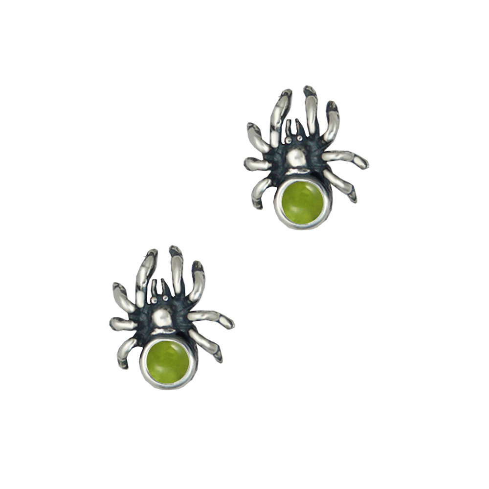 Sterling Silver Small Spider Post Stud Earrings With Peridot